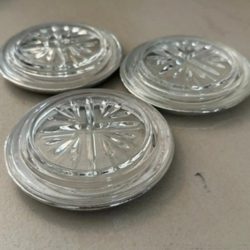 Vintage Barware Hollywood Regency Starburst Silver Tone Glass Coaster Set of 3